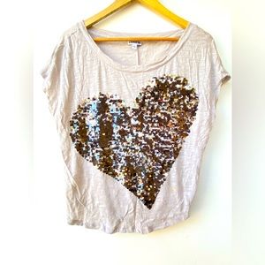 Express Sequins Heart T-Shirt Size S